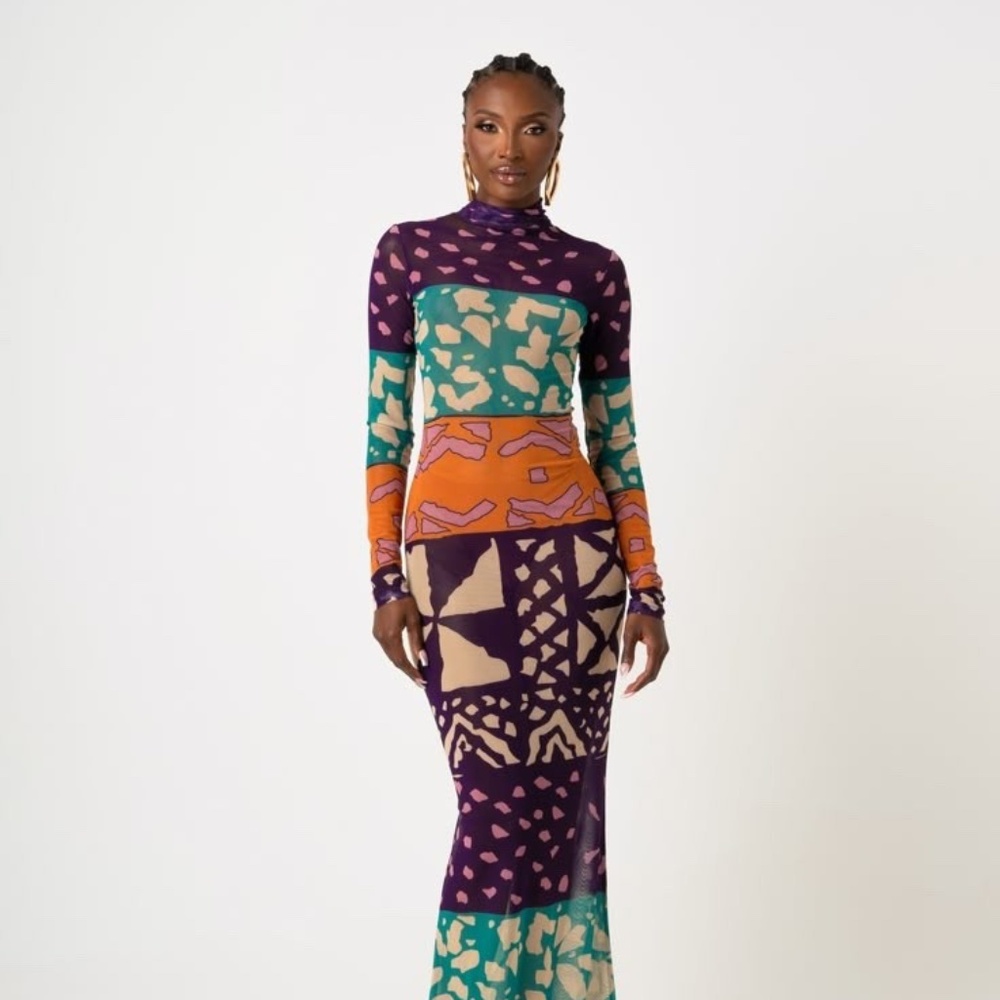 OFUURE ANU PURPLE LONG SLEEVE MAXI MESH DRESS